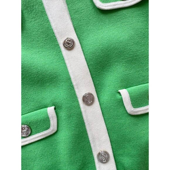 NWT SANDRO Murcie Green Ivory Knit Boxy Crest Button Cardigan Sweater, Size 1/S - Picture 8 of 16